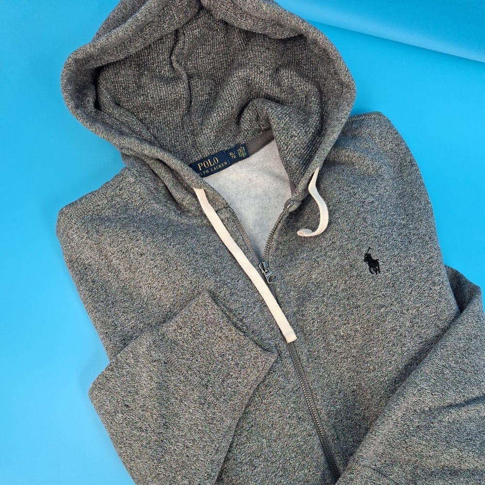 Polo Ralph Lauren Thick Zip Up Hoodie Mens XL Jacket Gray Waffle Knit Hood